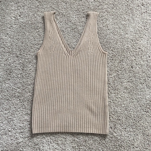 Final Touch Tops - Final Touch • Beige Sweater Knit V Neck Tank